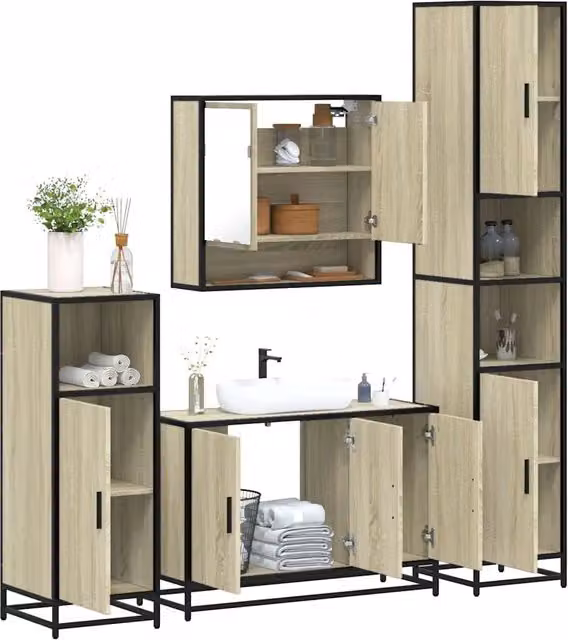 Set Mobili da Bagno 4 pz Rovere Sonoma in Legno Multistrato 3301221