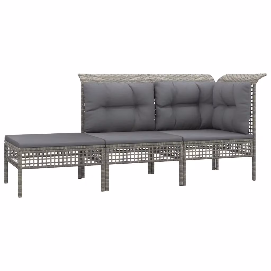 Set di divani da giardino a L con cuscini vidaXL in rattan grigio e struttura in metallo – 2
