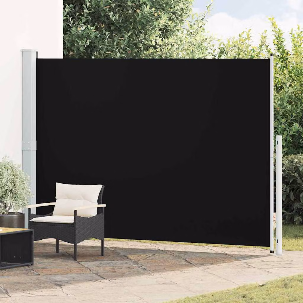 Tenda Laterale Retrattile per Patio vidaXL in Poliestere e Acciaio, Nero, L 314 cm x H 200 cm