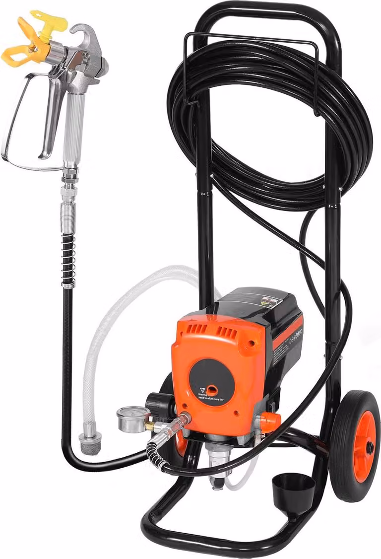 Spruzzatore di vernice airless con supporto, 900 W, spruzzatore airless ad alta pressione 3300 PSI con carrello, spazzola per la pulizia, tubo flessibile, asta di prolunga, ugelli, macchina elettrica per verniciatura a spruzzo per interni o esterni della