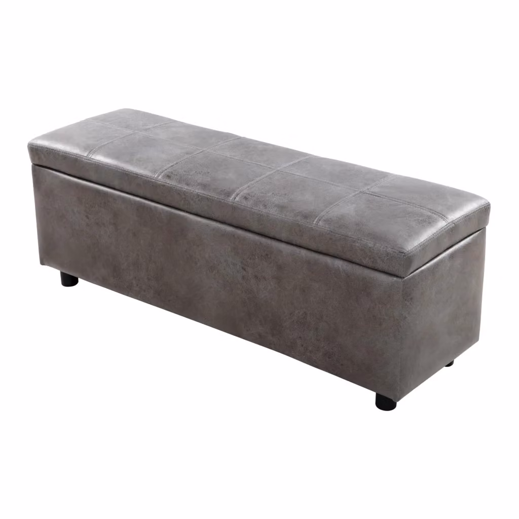 Cassapanca contenitore Bukit en.casa con seduta imbottita in similpelle grigio L: 118 cm, P: 37 cm, H: 43 cm – 2