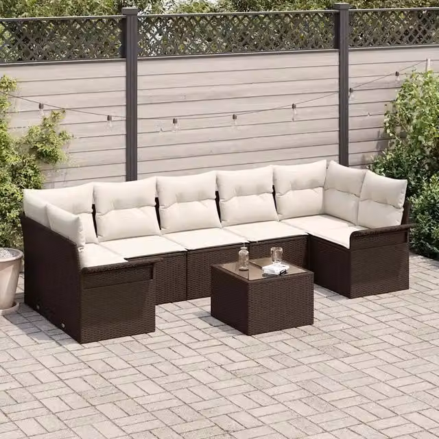 Set Divano da Giardino 8 pz Marrone e Crema polyrattan 3353947