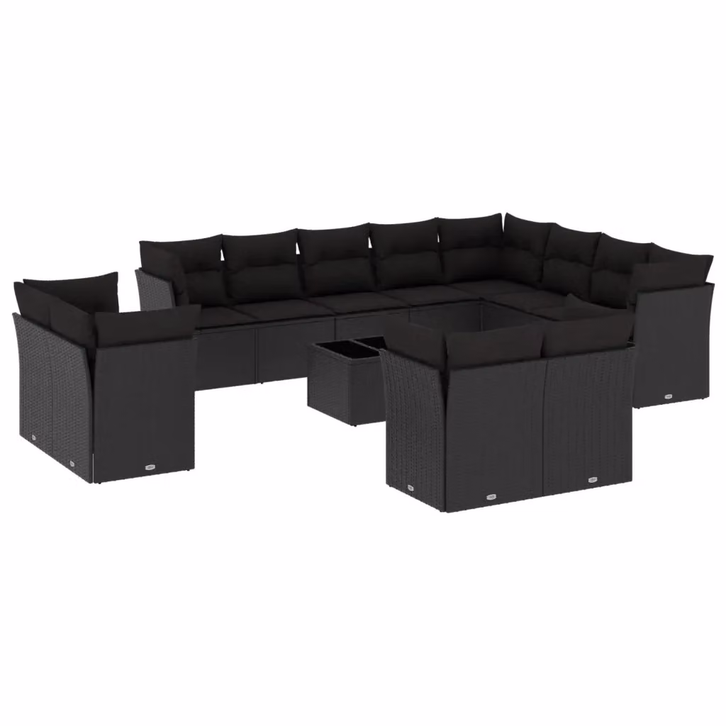 vidaXL Set Divani da Giardino a Forma di U con Cuscini e Tavolino da Caffè in Polyrattan Nero – 2