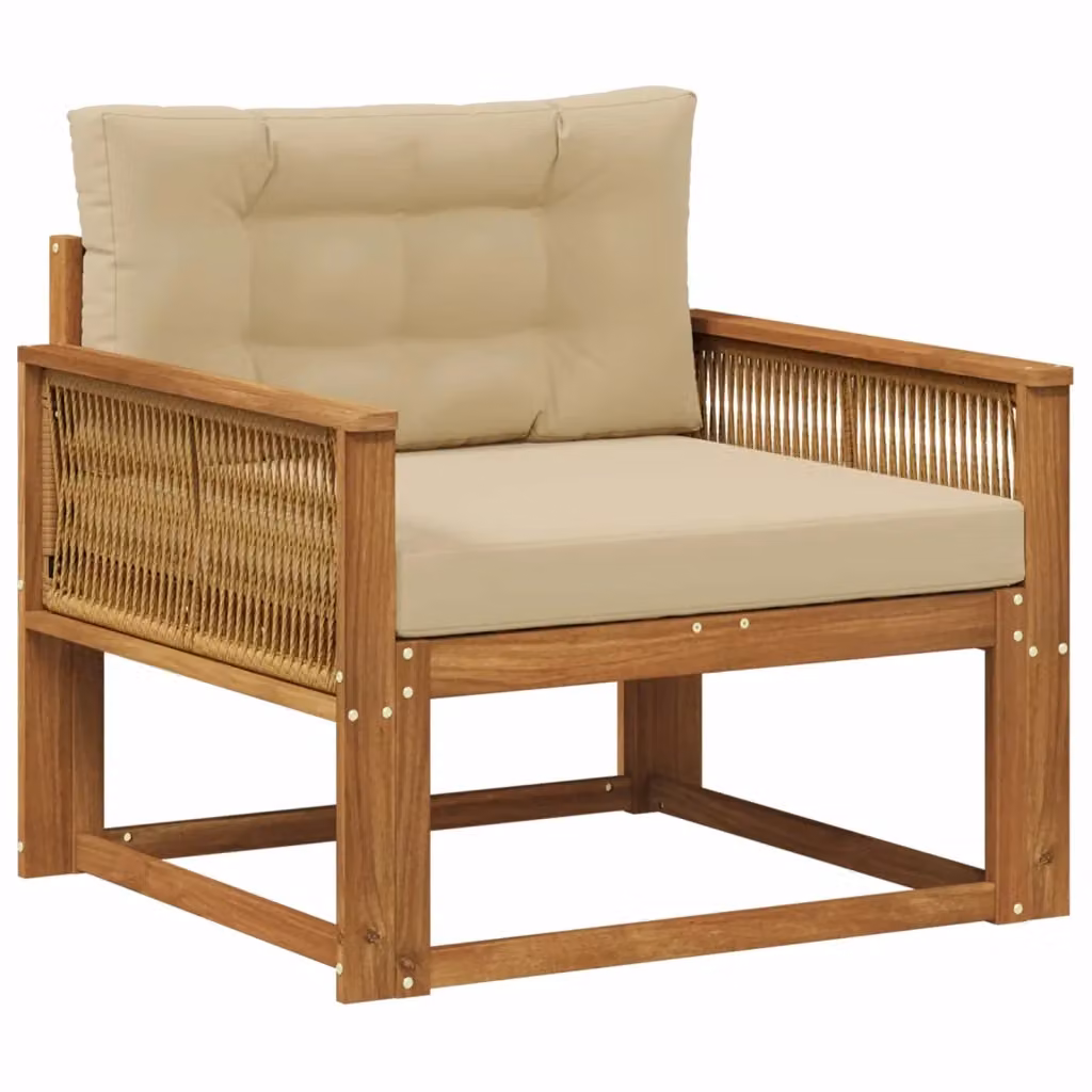 Divano centrale componibile per esterno Design In in legno di acacia con cuscini beige e marroni – 2
