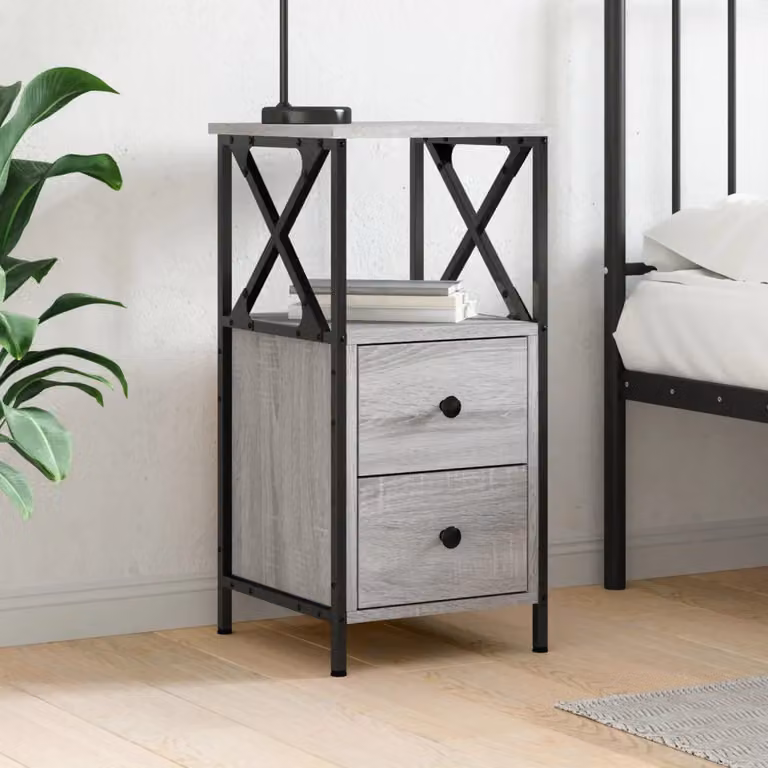 Comodino moderno vidaXL in legno e metallo, Grigio Sonoma, L: 34 cm, P: 35,5 cm, H: 70 cm