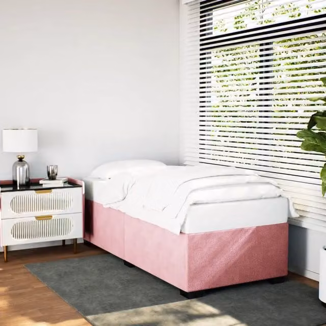 Letto con giroletto rosa in velluto vidaXL L 90 cm x P 200 cm – 1