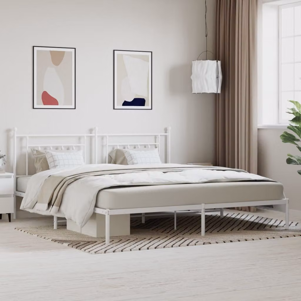 vidaXL Struttura letto con testata in metallo bianco 193x203 cm - Struttura letto - Cornici letto - Struttura letto - Letto