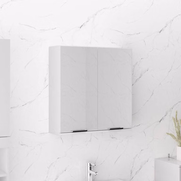 vidaXL Armadietto a Specchio da Bagno Bianco Lucido 64x20x67 cm