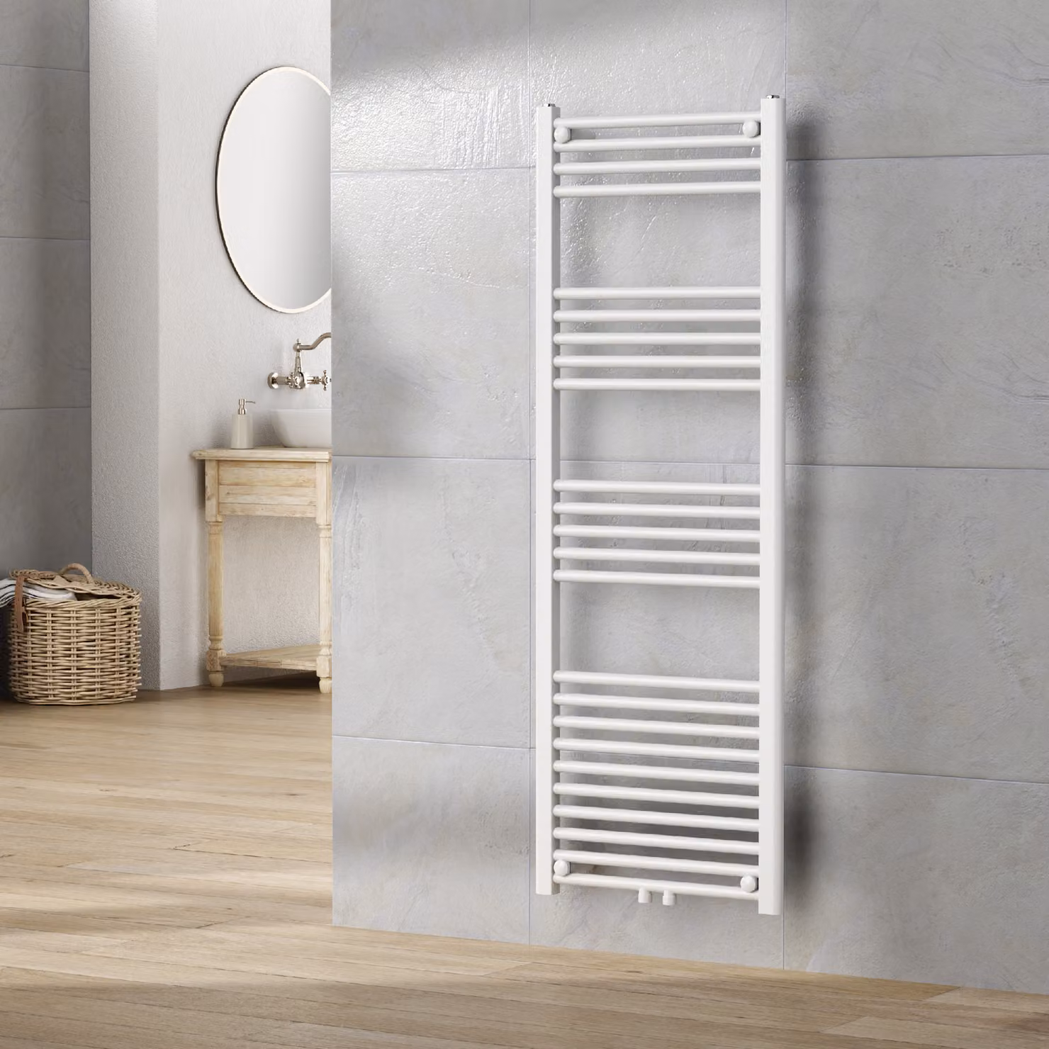 Radiatore per asciugamani 'Voss' con 24 aste in acciaio 140 x 50 cm Bianco