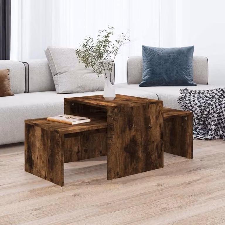 Set di tavolini da salotto moderni vidaXL in legno multistrato color rovere fumo, L/P/H: 100 x 48 x 40 cm