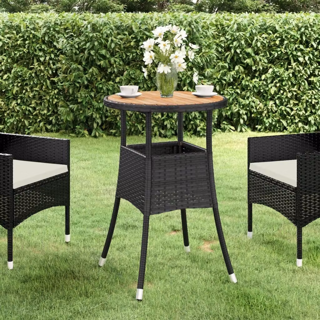 The Living Store tavolo da giardino Ø60x75 cm in legno di acacia e poly rattan nero