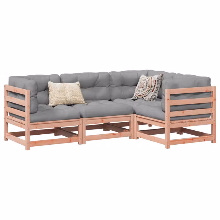 Set di divani da giardino vidaXL in legno massello con cuscini, configurazione a L con orientamento a destra, colore marrone e grigio
