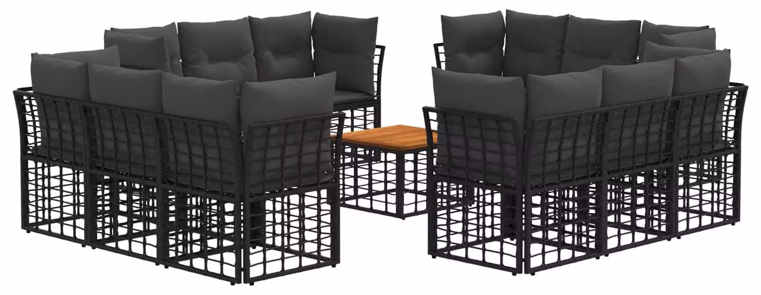 Set di divani da esterno 13 pcs Nero e Grigio scuro Poliestere