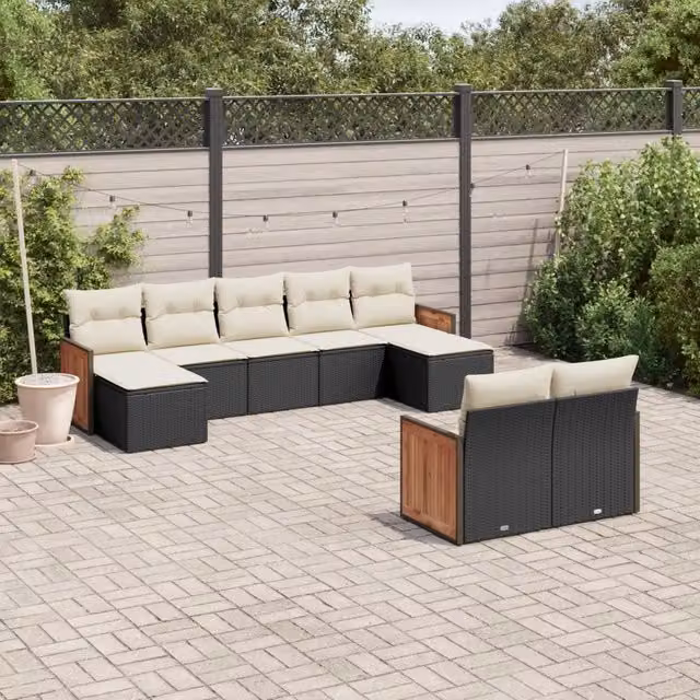 Set Divani da Giardino 9 pz con Cuscini Nero in Polyrattan 3228079