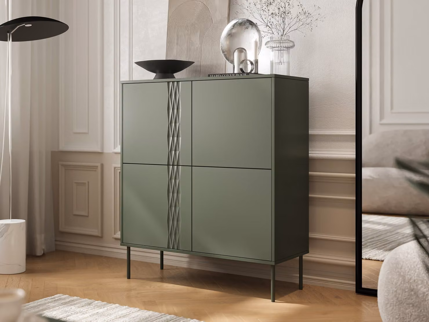 HARTSELE cassettiera stretta con ante - verde