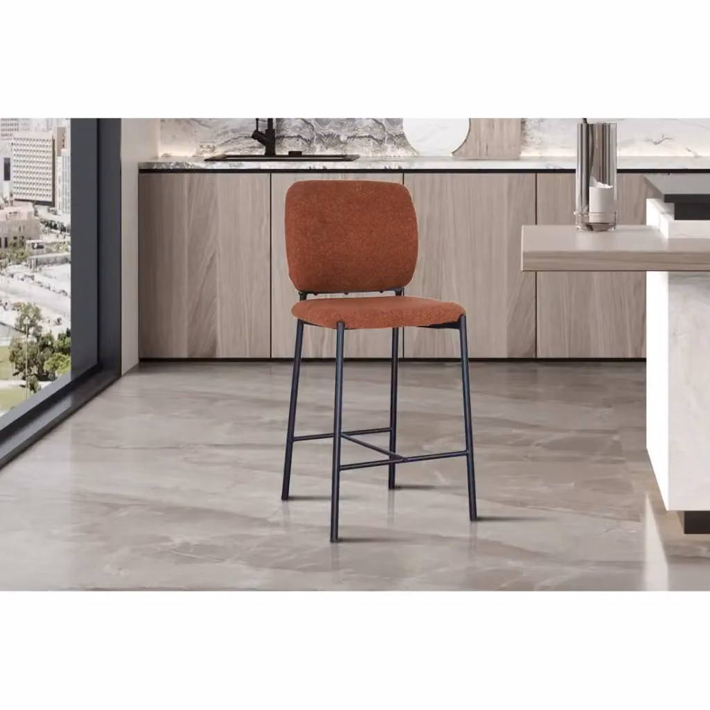 Sedia da bancone RITA Meublorama in tessuto marrone e metallo nero stile industriale L: 55 cm, P: 45 cm, H: 99 cm – 2