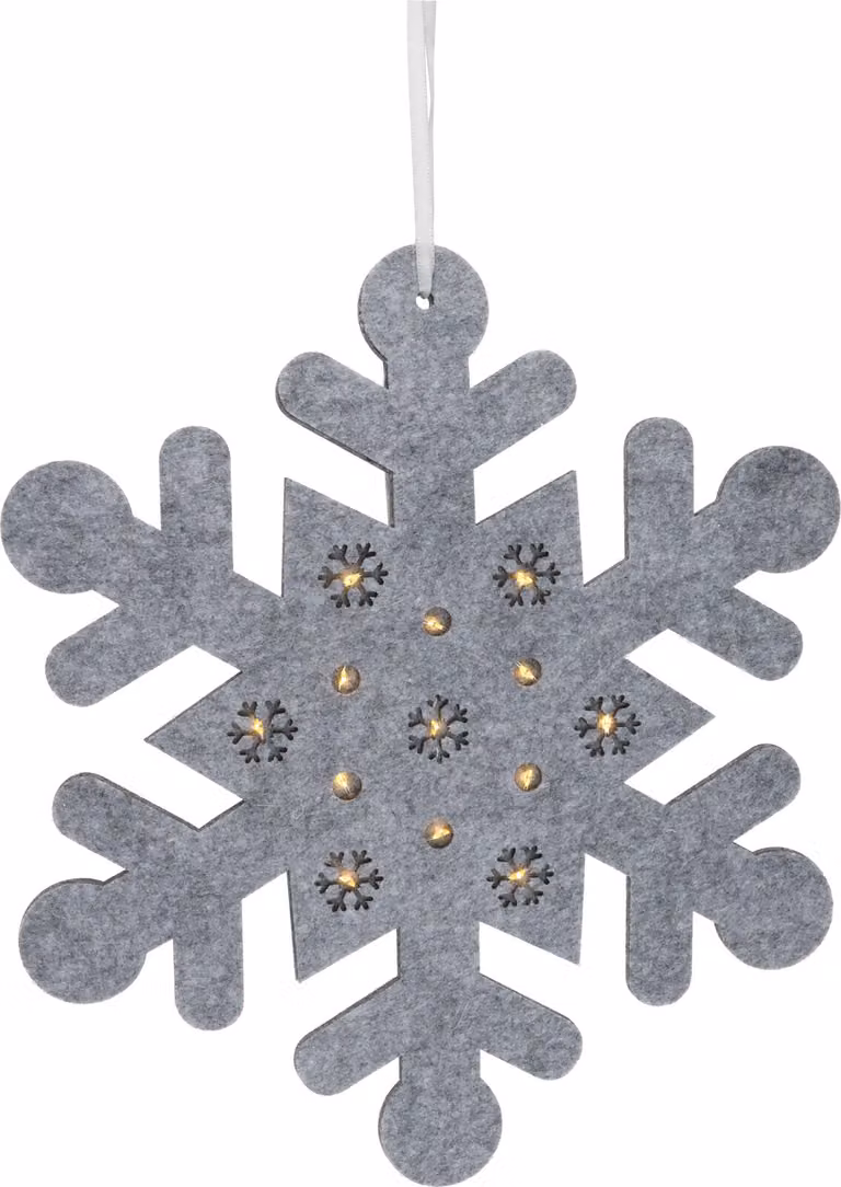 Fiocco di neve LED HANGDECO, 35 cm, feltro, argento