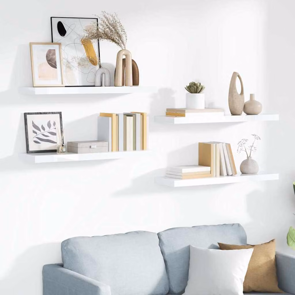 Set di 4 Scaffali a Parete vidaXL in MDF Bianco Lucido L 23 cm x P 23,5 cm x H 3,8 cm
