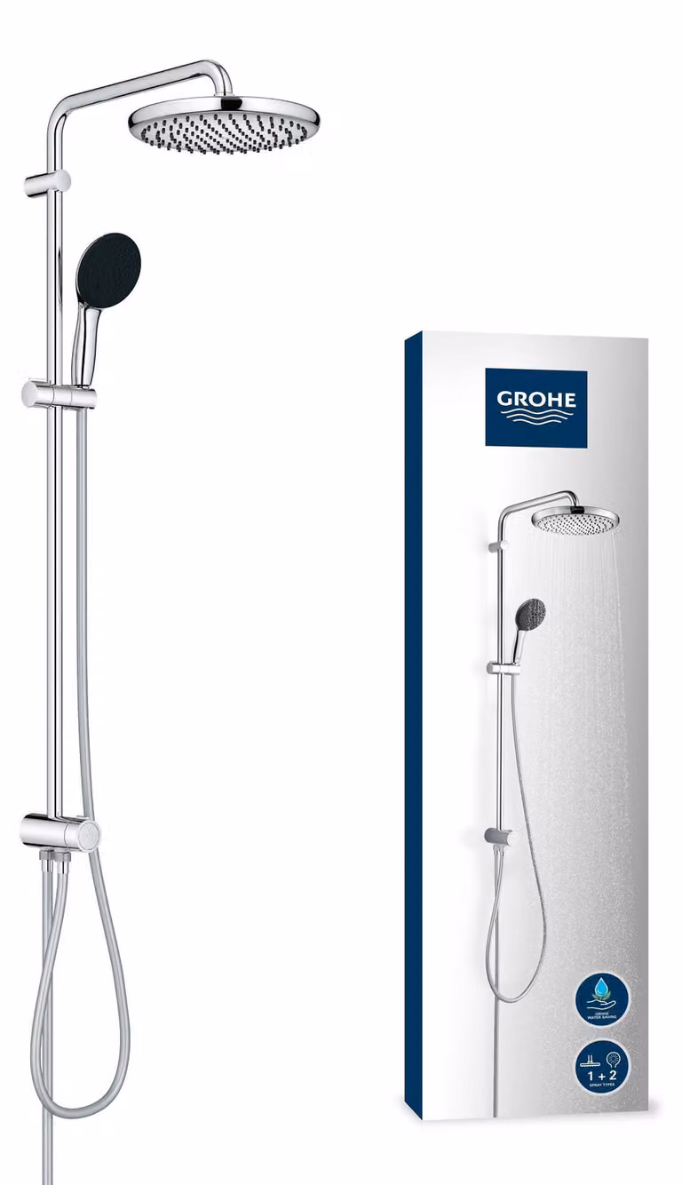 Sistema doccia Vitalio 250, con 2 tipi di getto, barra da 104 cm, finitura cromata