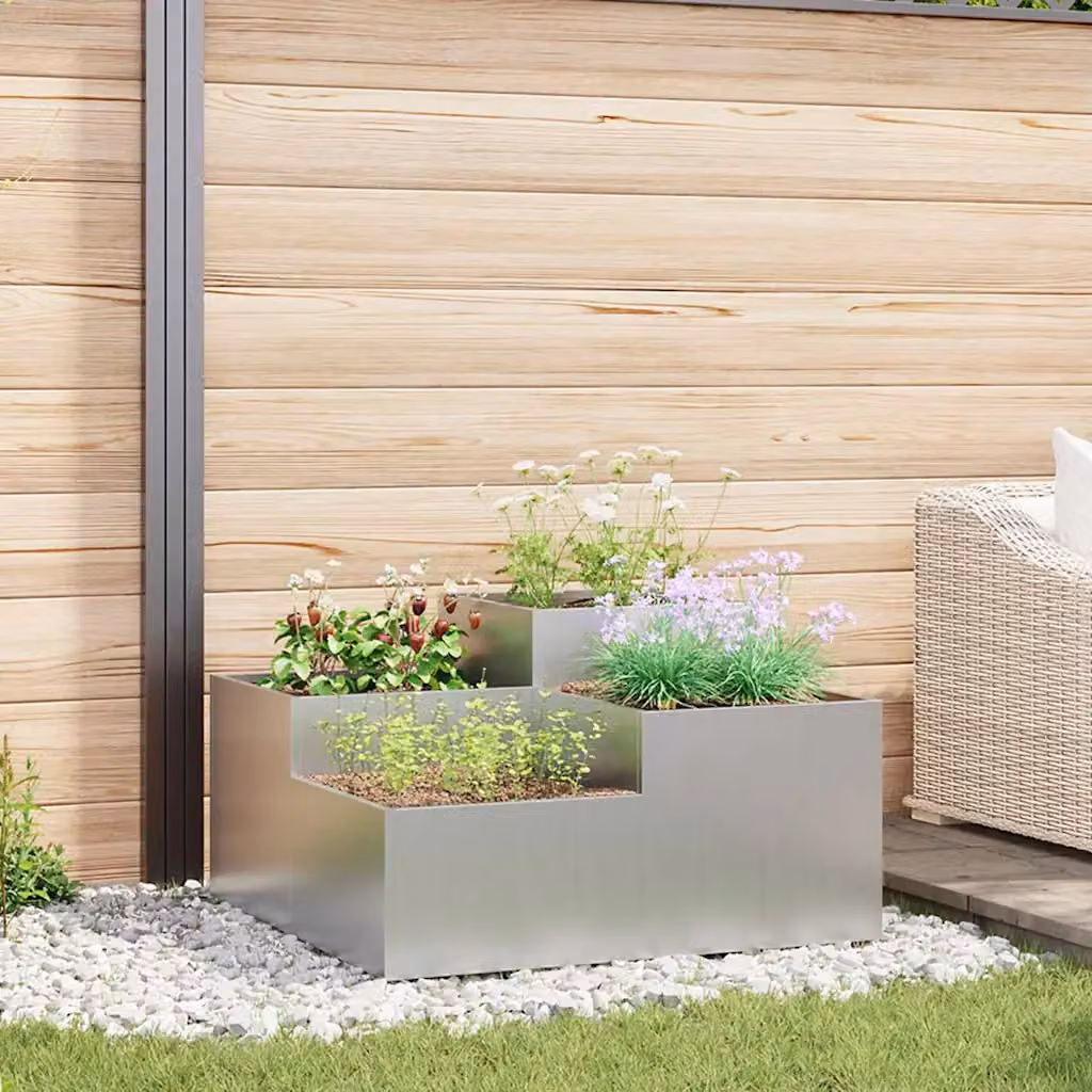 Vaso da giardino vidaXL in acciaio zincato Argento L: 80 cm, P: 80 cm, H: 48 cm