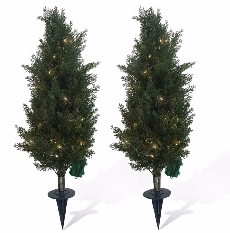 Cipressi artificiali, design realistico, illuminazione LED integrata, altezza 70 cm