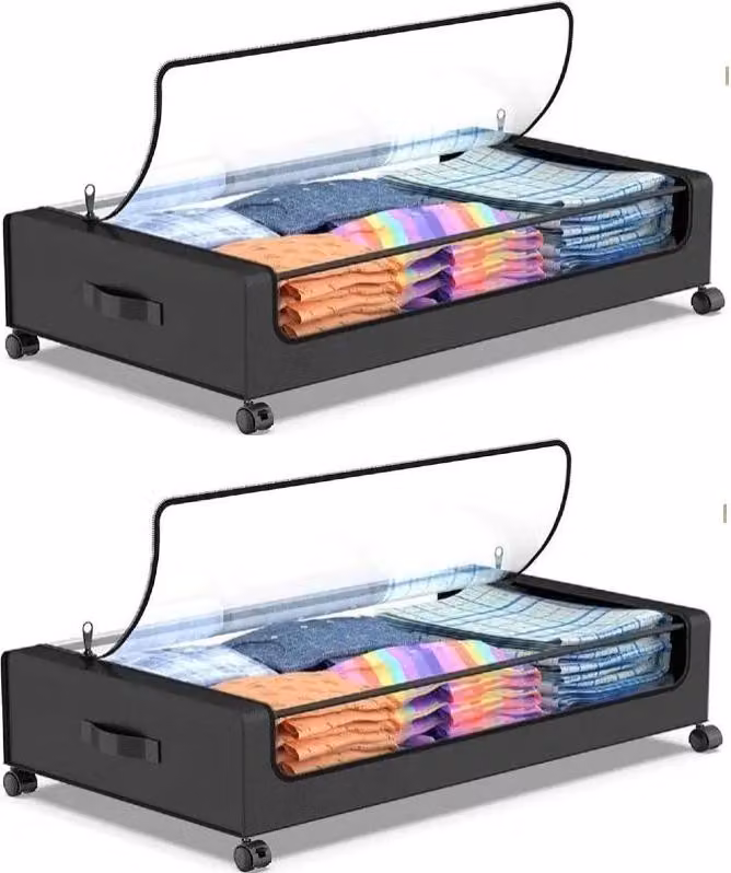 Contenitore sottoletto - Scatola/sacchetto con rotelle - Set da 2 - Dimensioni 78×43×13,5 cm - Tessuto Oxford - A prova di polvere - Grande capienza - Verde chiaro