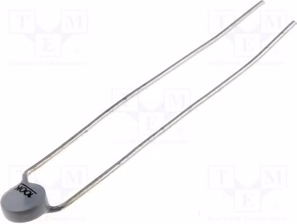 2 termistori NTC da 100kΩ, temperatura di esercizio -55÷125°C, per montaggio a foro passante (THT), potenza dissipata 450mW, codice prodotto B57164K0104K000, serie NTC Mess