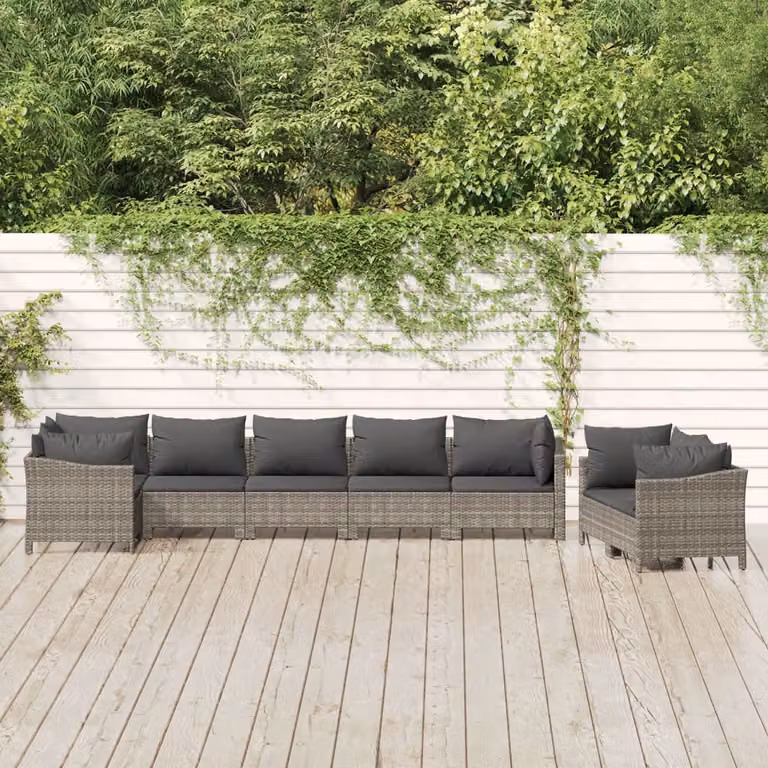 Set di divani da giardino vidaXL a forma di L composto da 8 pezzi in rattan grigio con cuscini imbottiti e struttura in acciaio verniciato a polvere