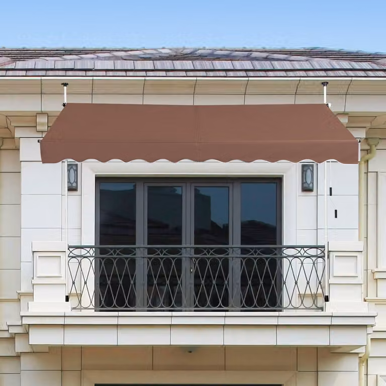 Tenda da sole retrattile e telescopica Costway in alluminio e poliestere, impermeabile e resistente ai raggi UV, Marrone, L: 300 cm, P: 120 cm