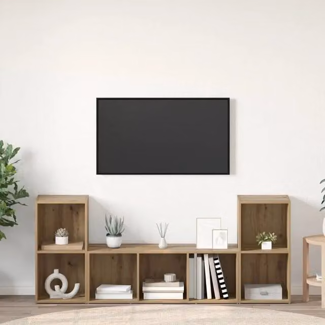 Set di 3 mobili TV moderni vidaXL in legno ingegnerizzato marrone opaco per soggiorno – 1