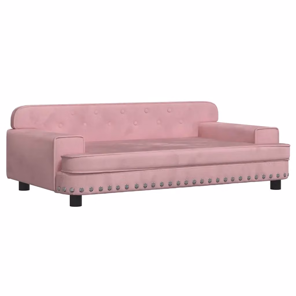 Lettino per cani vidaXL in velluto rosa con struttura in legno di pino L 90 cm x P 53 cm x H 30 cm – 2