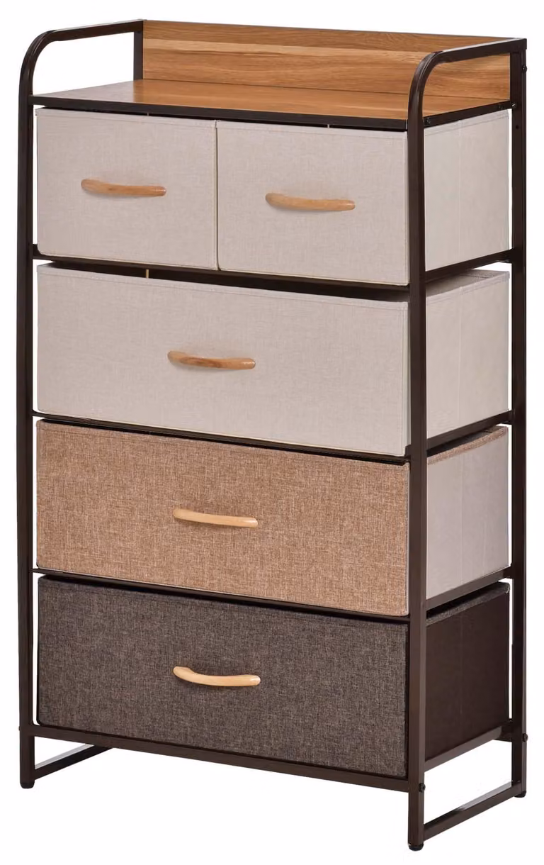 Comodino con 5 cassetti in tessuto, struttura in acciaio | Colore: Multicolore | Dimensioni: 58x29x99 cm