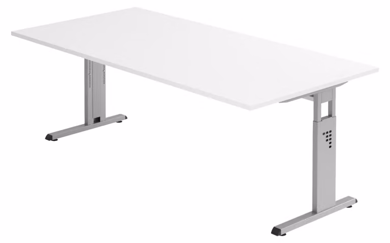 bümö Scrivania Serie-O - Decorazione: bianco, struttura: argento, dimensioni: 200 x 100 cm