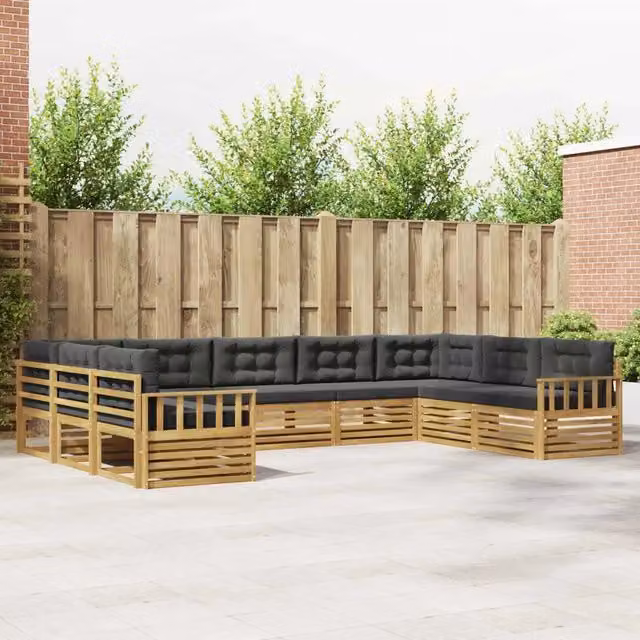 Set di divani da esterno a L vidaXL in legno di acacia con cuscini Bianco e Antracite – 1