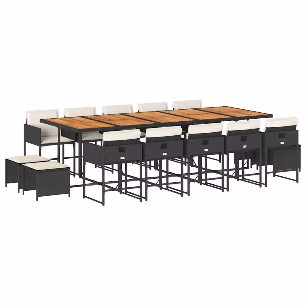 Set da Pranzo da Giardino vidaXL in Polyrattan Nero con Cuscini, 15 Pezzi – 2
