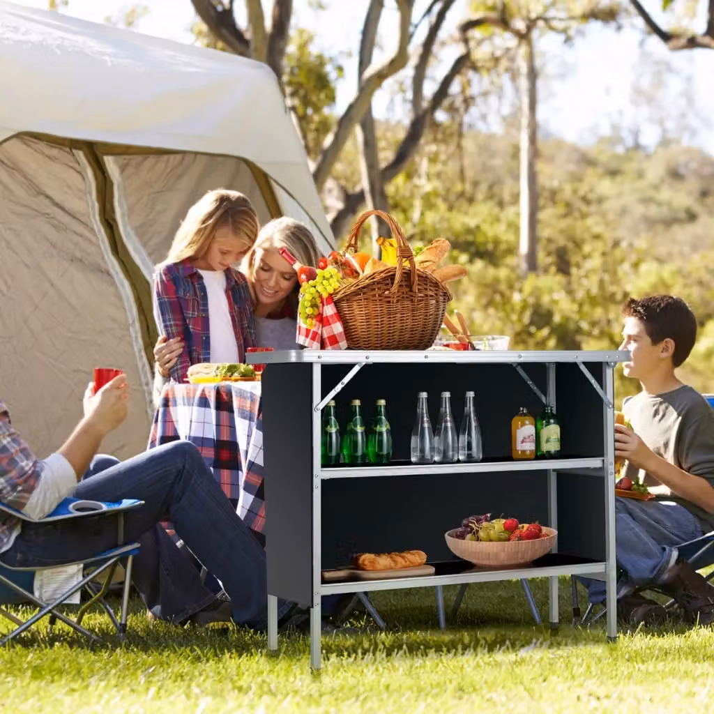 Tavolo da picnic pieghevole rettangolare in metallo nero per esterno e giardino L: 110 cm, P: 75 cm, H: 76 cm – 2