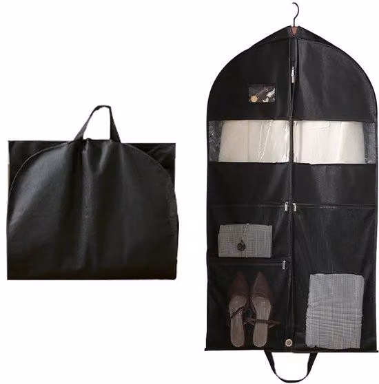 Custodia per abiti da viaggio - Resistente alla polvere e alle tarme - 110 cm - Nera - Coperture per abiti con chiusura