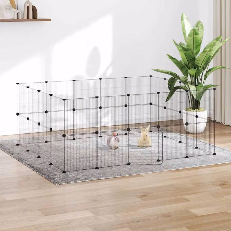 vidaXL Gabbia per piccoli animali in metallo nero con 36 pannelli L: 175 cm, P: 140 cm, H: 70 cm