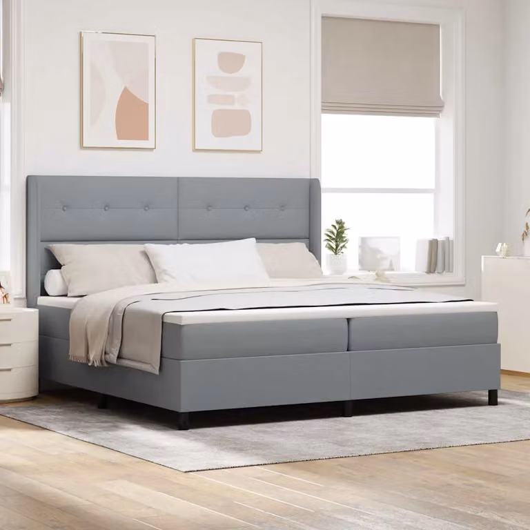 Letto a molle con illuminazione LED vidaXL in tessuto grigio, L/P: 200 x 200 cm