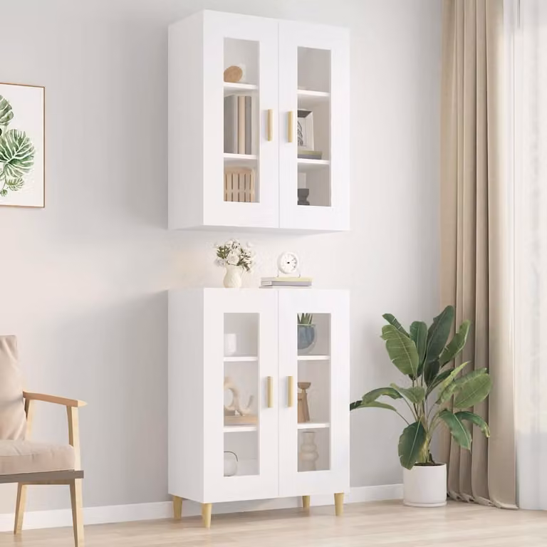 Armadietto Pensile a Parete vidaXL Bianco con Ante a Battente e Ripiani Interni L: 69,5 cm, P: 34 cm, H: 90 cm