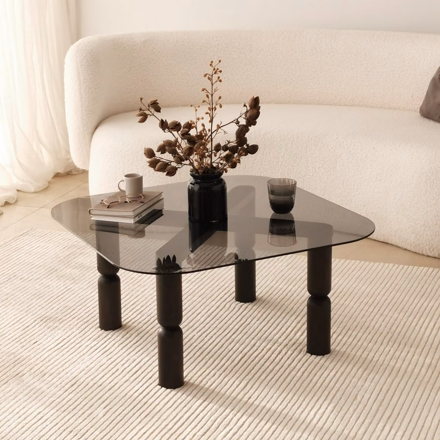 Skye Decor, Kei - Anthracite, Fume, tavolino, antracite, 100% vetro temperato, 80 x 80 x 40 cm