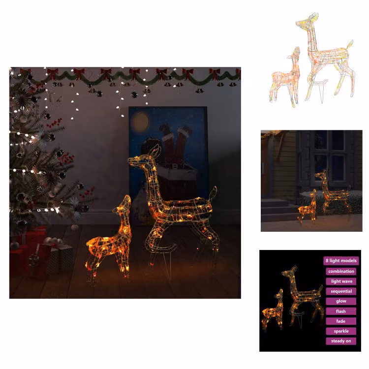 vidaXL LED renna famiglia decorazione di Natale acrilico 160 LED colorati - illuminazione di Natale