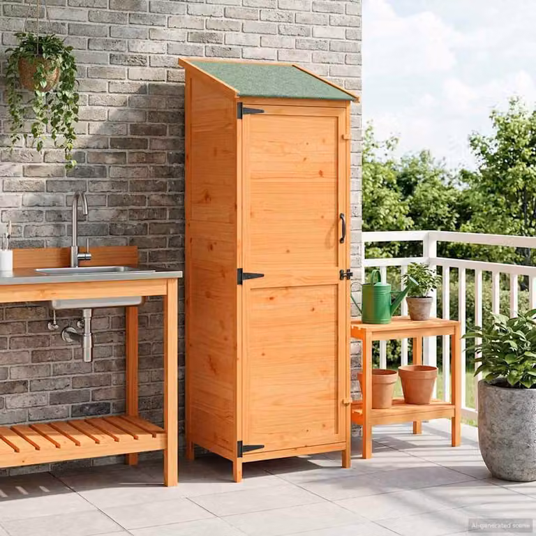 Capanno da giardino vidaXL in legno marrone con tetto e serratura L: 59,5 cm, P: 56 cm, H: 176,5 cm