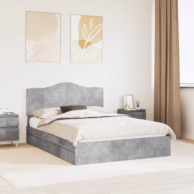 Letto con contenitore e cassetto vidaXL in grigio cemento L/P: 150 x 200 cm