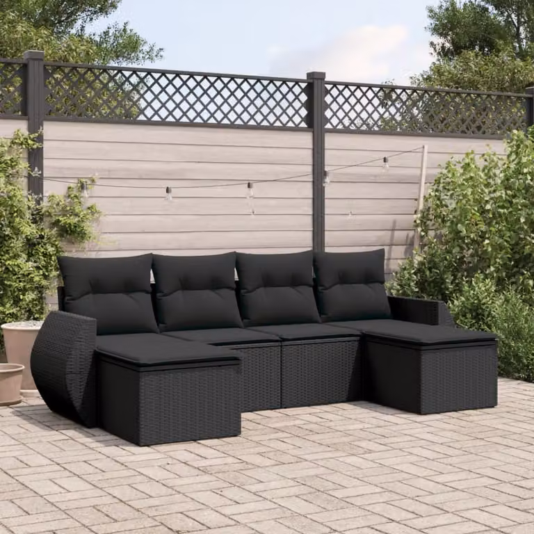 Maison Exclusive - Set Divano da Giardino 6 pz con Cuscini Nero in Polyrattan