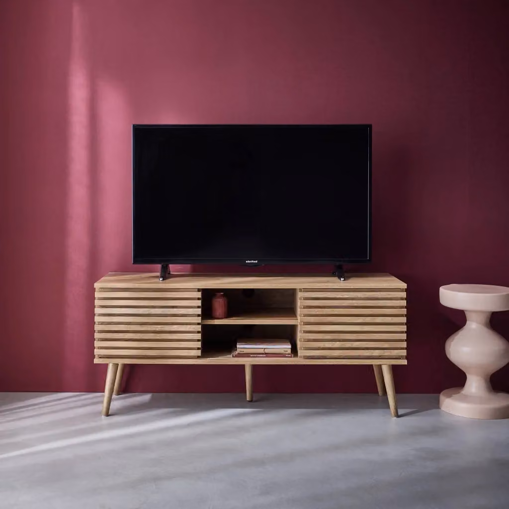 Mobile TV Sweeek in stile scandinavo con 2 ante, marrone naturale, L: 120 cm, P: 39 cm, H: 51,5 cm – 2