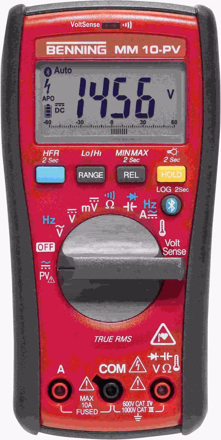 Benning TRMS, multimetro digitale, 1500 V CA, 2000 V CC, 10 A CA/CC, registratore dati, Bluetooth, app, HFR, 1 pz.