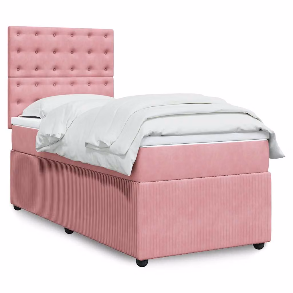 Giroletto a Molle con Materasso vidaXL in Velluto Rosa e Bianco, L/P: 80 x 200 cm