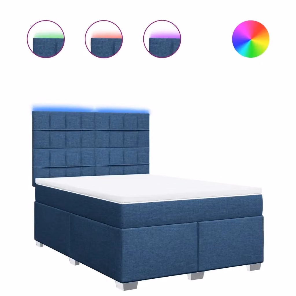 Letto Ibrido Moderno vidaXL con Materasso Blu e Bianco in Tessuto, Struttura in Legno di Pino e Illuminazione Sotto il Letto, L/P/H: 140 x 200 x 150,5 cm – 2