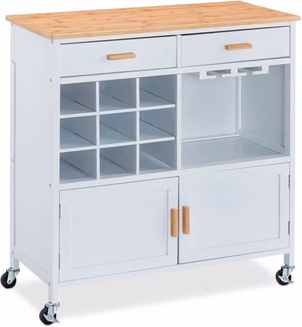Carrello da cucina mobile in stile country 75 x 40 x 80 cm con portabottiglie e spazio di archiviazione in legno bianco 13_0011369